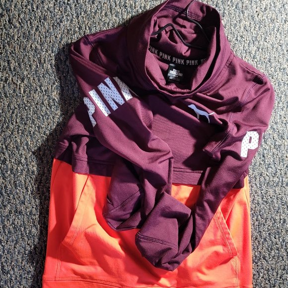 PINK ULTIMATE BY VICTORIA'S SECRET ORANGE AND BURGUNDY PULLOVER SIZE MEDIUM - Picture 7 of 8